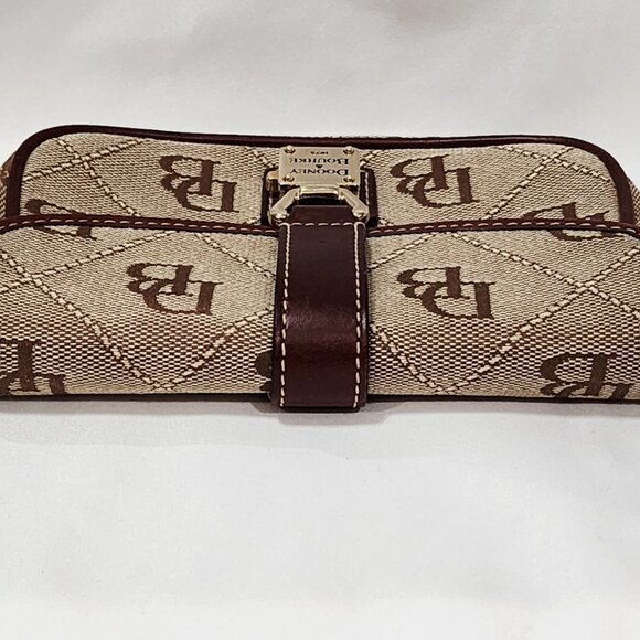 Dooney & Bourke BROWN LEATHER Logo Purse Bag Small Canvas Monogram Gold Used - Picture 10 of 16